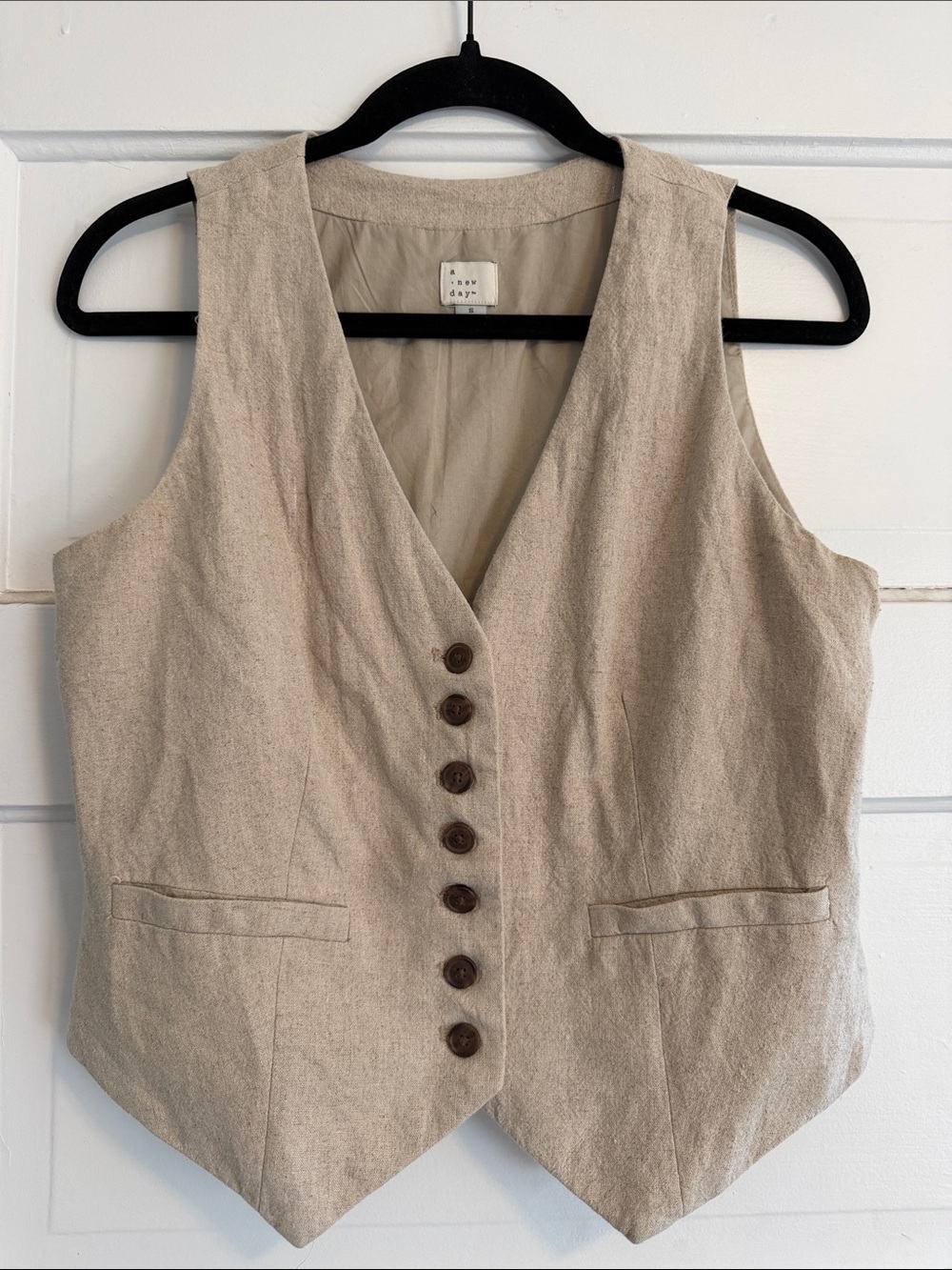 a new day Beige Linen-Blend Button Front Vest